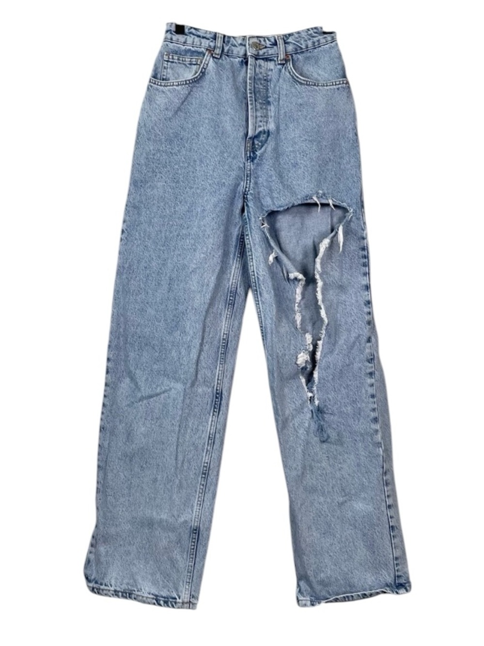 Topshop Size 27 Ripped Knee High Waist Oversize Mom Jeans Lightwash Denim - Picture 2 of 8